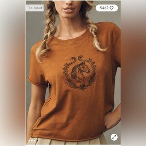 Maeve/Anthropologie The Caitlin Embroidered Boxy Tee with Horse Crest. NWT